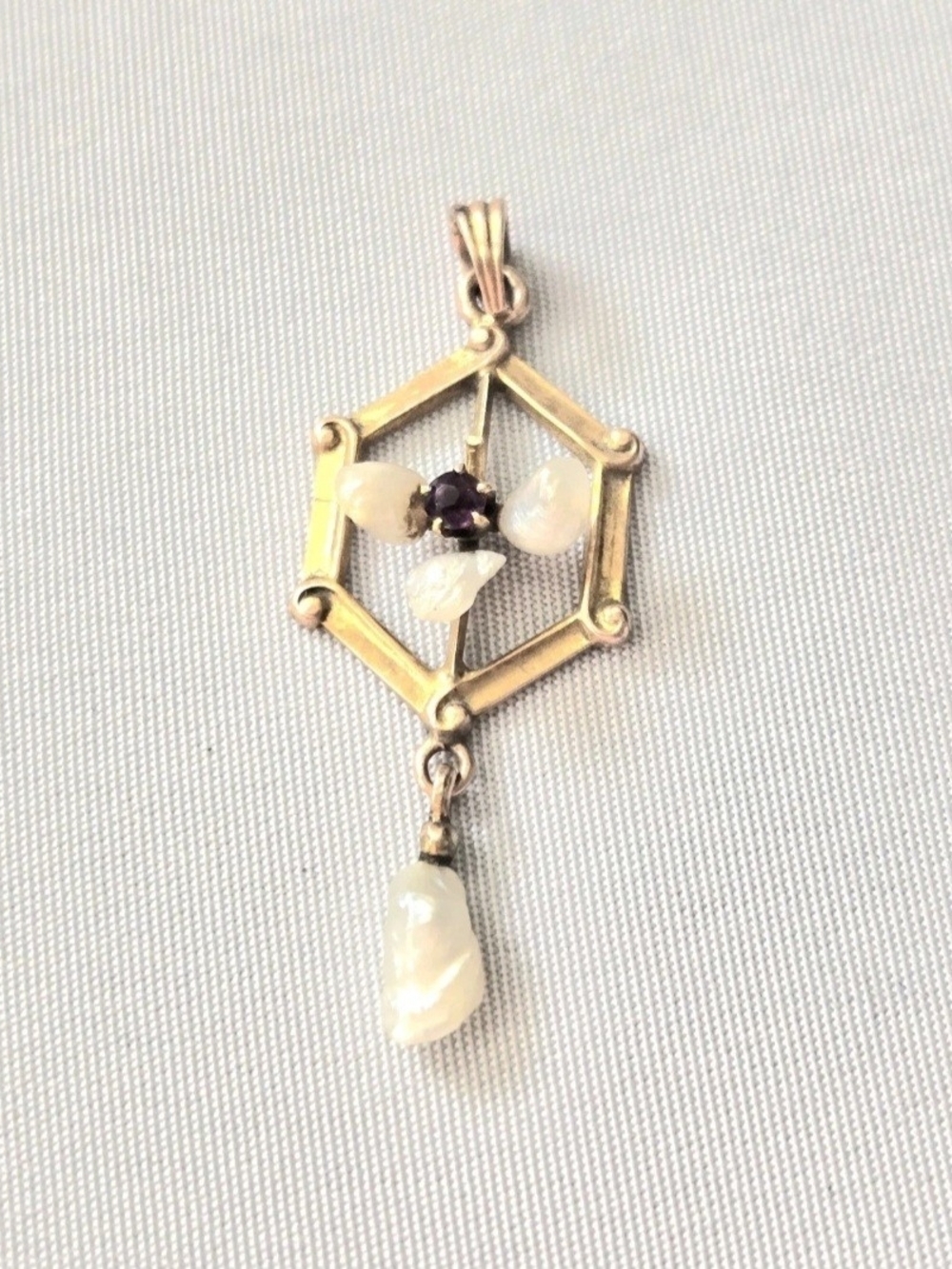 Antique Edwardian 10K Gold Amethyst & Seed Pearl 1.25" Lavalier Pendant (MIKO)